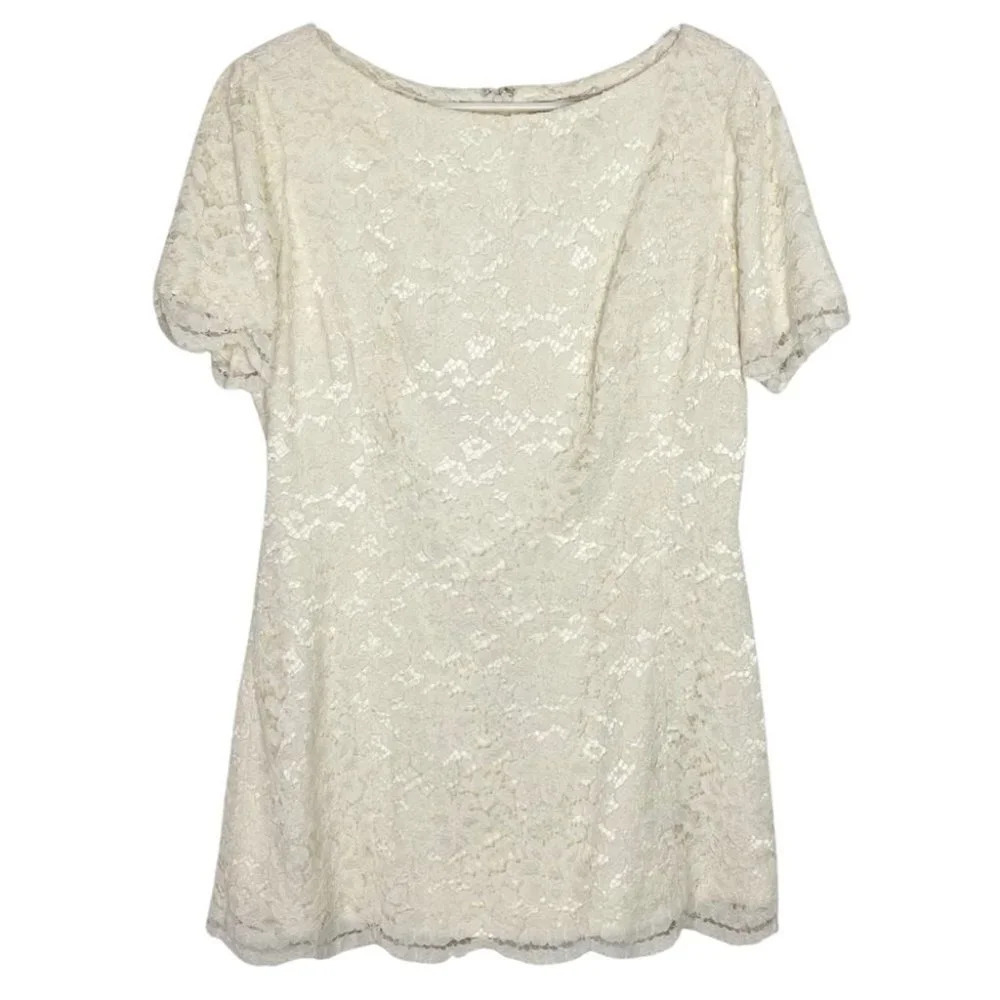 Vintage 90s Lace Mini Dress Womens Size 10 Large Ivory Cream Marie St Claire
